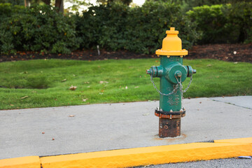 fire hydrant on urban street corner, ready for action amidst city life. Symbol of safety, preparedness, and community vigilance