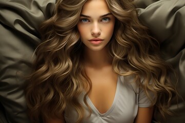 Fototapeta premium A young woman with beautiful hair, generative AI