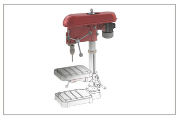 3D design of a bench drill.