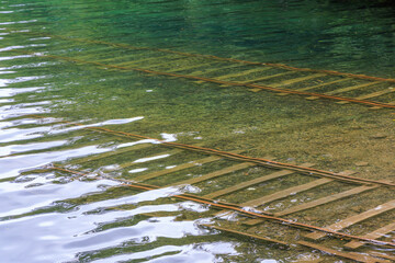 Underwater tracks at Lake Shikaribetsu in Hokkaido, Japan