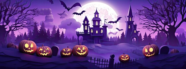 Haunted Halloween landscape. Halloween background.