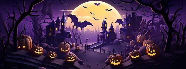 Haunted Halloween landscape. Halloween background.