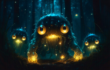 Fantasy monster in the dark forest.