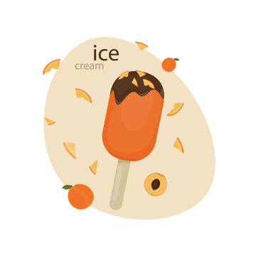 peach ice cream with chocolate.food vector illustration