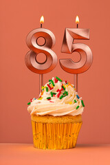 Candle number 85 - Cake birthday in coral fusion background