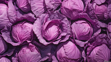 Top view full frame of whole ripe red cabbage placed together as background.