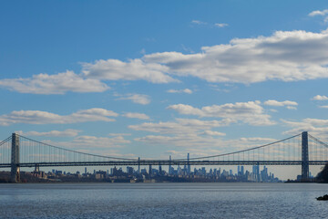 Hudson River Park in New Jersey, view to New York City in sunny spring day. High quality photo