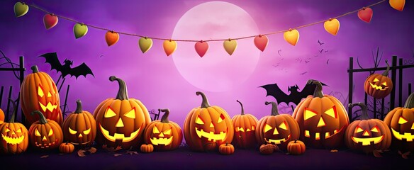 Halloween wallpaper. Purple and orange themed Halloween party invitation or background concept. Happy Halloween!