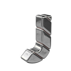 Silver diagonal block symbol view from the left. letter j