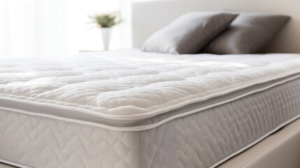 Close up of fluffy mattress in modern bright bedroom - 641891023