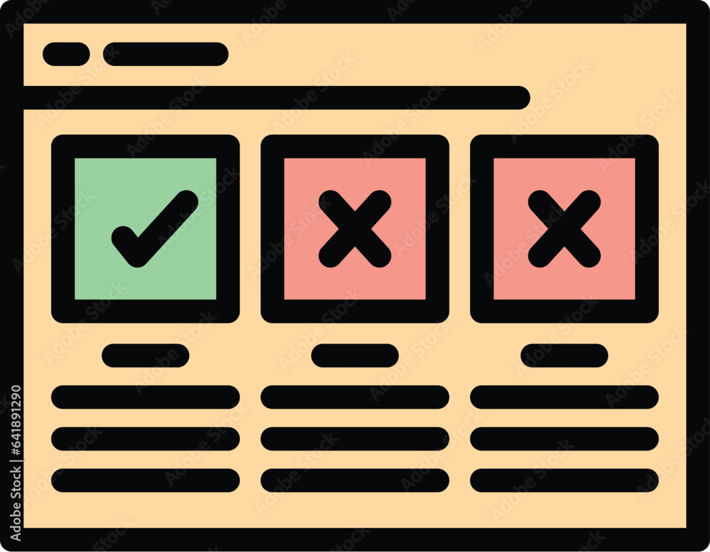 Poster web quiz icon outline vector. exam competition. game question color flat