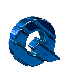 Blue diagonal block symbol view from the left. letter q