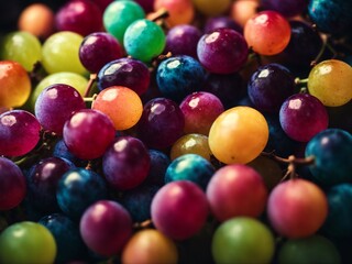 Fototapeta na wymiar technicolor grapes background - generative ai