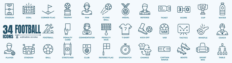Football and soccer line icons collection. Vector icon style © stockgood