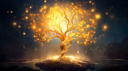 闇夜で輝く黄金の木のイメージ