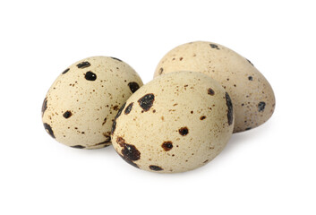 Fototapeta na wymiar Beautiful speckled quail eggs on white background