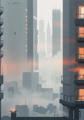 City in foggy. Mist in the metropolis. Generative AI