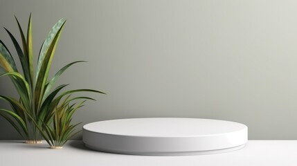 Minimalistic White Podium with Natural  Leaves for Products Showcase