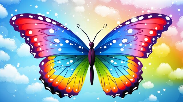 Pretty Butterfly Cartoon with Rainbow Colors
