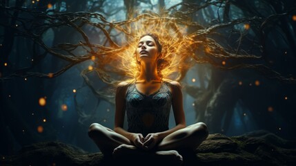 Detailed Meditating Woman with a Glowing Aura