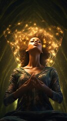 Detailed Meditating Woman with a Glowing Aura