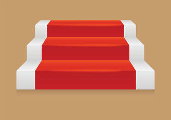 Three steps stairs with red carpet icon isolated on light brown background. Vector illustration