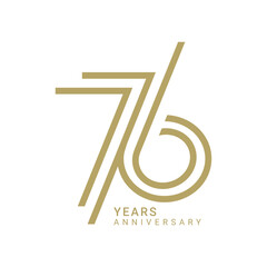 76 Year Anniversary Logo, Golden Color, Vector Template Design element for birthday, invitation, wedding, jubilee and greeting card illustration. - obrazy, fototapety, plakaty