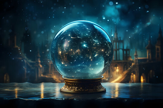 Mystical Clairvoyance with Crystal Ball in Swirling Mist