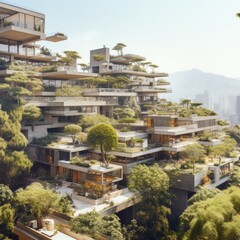 Fototapeta premium Luxury city view of the city intertwined with nature generative ai