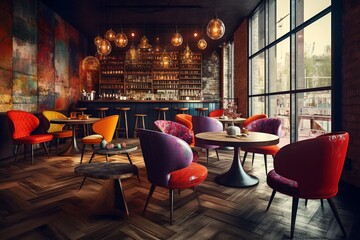 Bar restaurant lounge dark interior, generative ai.