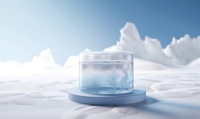 Obraz premium Ice podium, generative ai illustration with place for product advertisement.