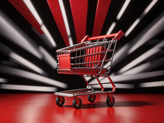Shopping cart on red and black background