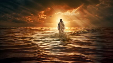 海の中に入っていく神様の後ろ姿・神話・キリスト教・ユダヤ教
