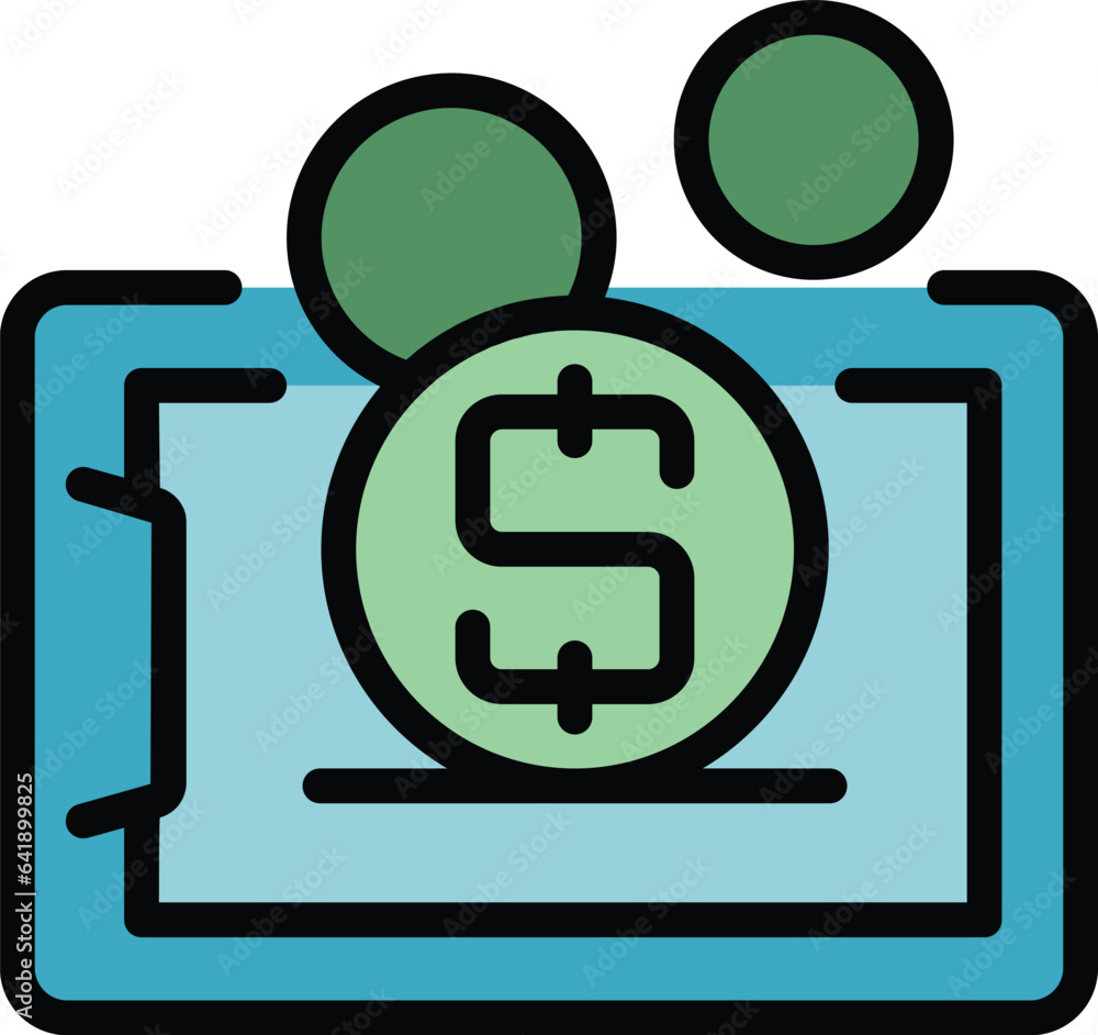 Poster tablet online monetize icon outline vector. data profit. database app color flat
