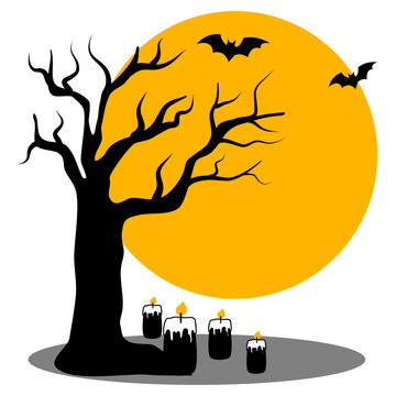 recommend clip art: Silhouette Halloween night and element with Full Moon 