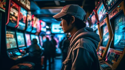 Fotobehang ゲームセンター・カジノ・パチンコ屋に遊びにきた少年・未成年・オタクの男性（ギャンブル・秋葉原・渋谷）  © buritora