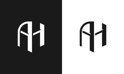 AH logo design monogram in black white color. Construction logo initial letters AH logotype icon vector symbol