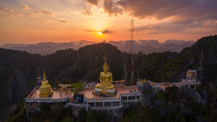 .The golden buddha on the top of high mountain. .It is more interesting temple complexes in Krabi...