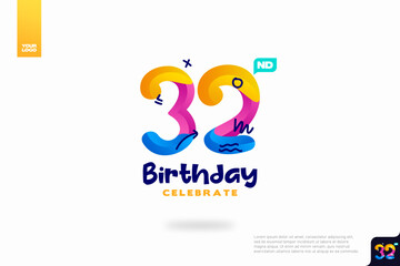 Number 32 logo icon design, 32nd birthday logo number, anniversary 32
