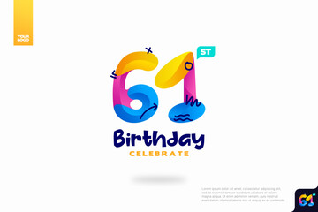 Number 61 logo icon design, 61st birthday logo number, anniversary 61

