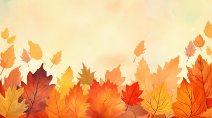 Obraz premium Beautiful autumn maple leaves with watercolor colorful maple leaves for background