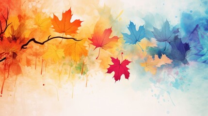 Obraz na płótnie Canvas Beautiful autumn maple leaves with watercolor colorful maple leaves for background