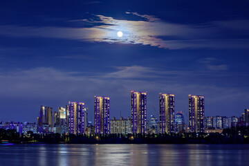 moonlit river, cityscape in night, seoul, hanriver