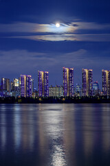 moonlit river, cityscape in night, seoul, hanriver