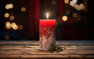 red candle on Christmas background
