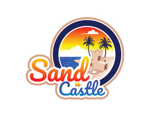 Coast Line Sand Castle Emblem Logo Design Template