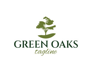 Simple Green Oak Tree Business Logo Design Template