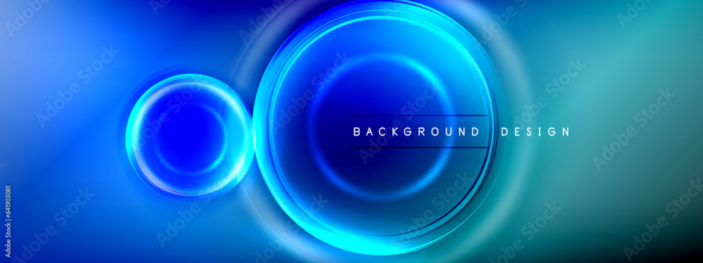 Poster Circles lines and bubbles on bright glowing effect gradient with light and shadow effects. Dynamic interplay of light, shadow and depth. Futuristic and rhythmic technology design