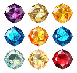 Different Color Gemstone Set Isolated on Transparent Background
 - obrazy, fototapety, plakaty