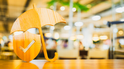 Shield protect icon and umbrella, Security protection and health insurance. The concept of family...